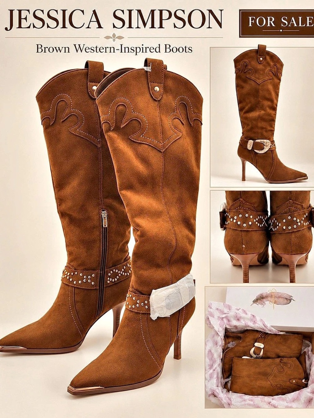 Jessica Simpson Kenzin Tall Western Buckle Dress Boot Brown